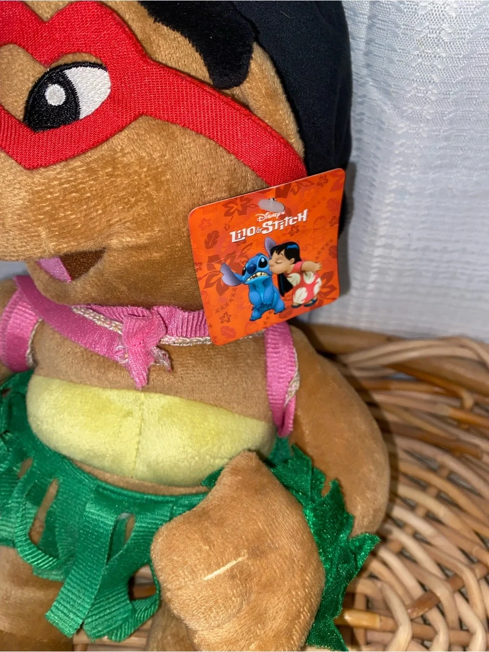 Disney Brown Plush Hula Doll with Red Heart Glasses and Green Skirt Lilo